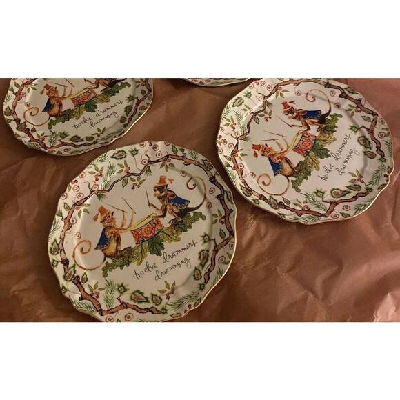 Anthropologie Inslee Fariss Christmas Plates Set Of 3 Drummers Drumming New - Picture 5 of 9